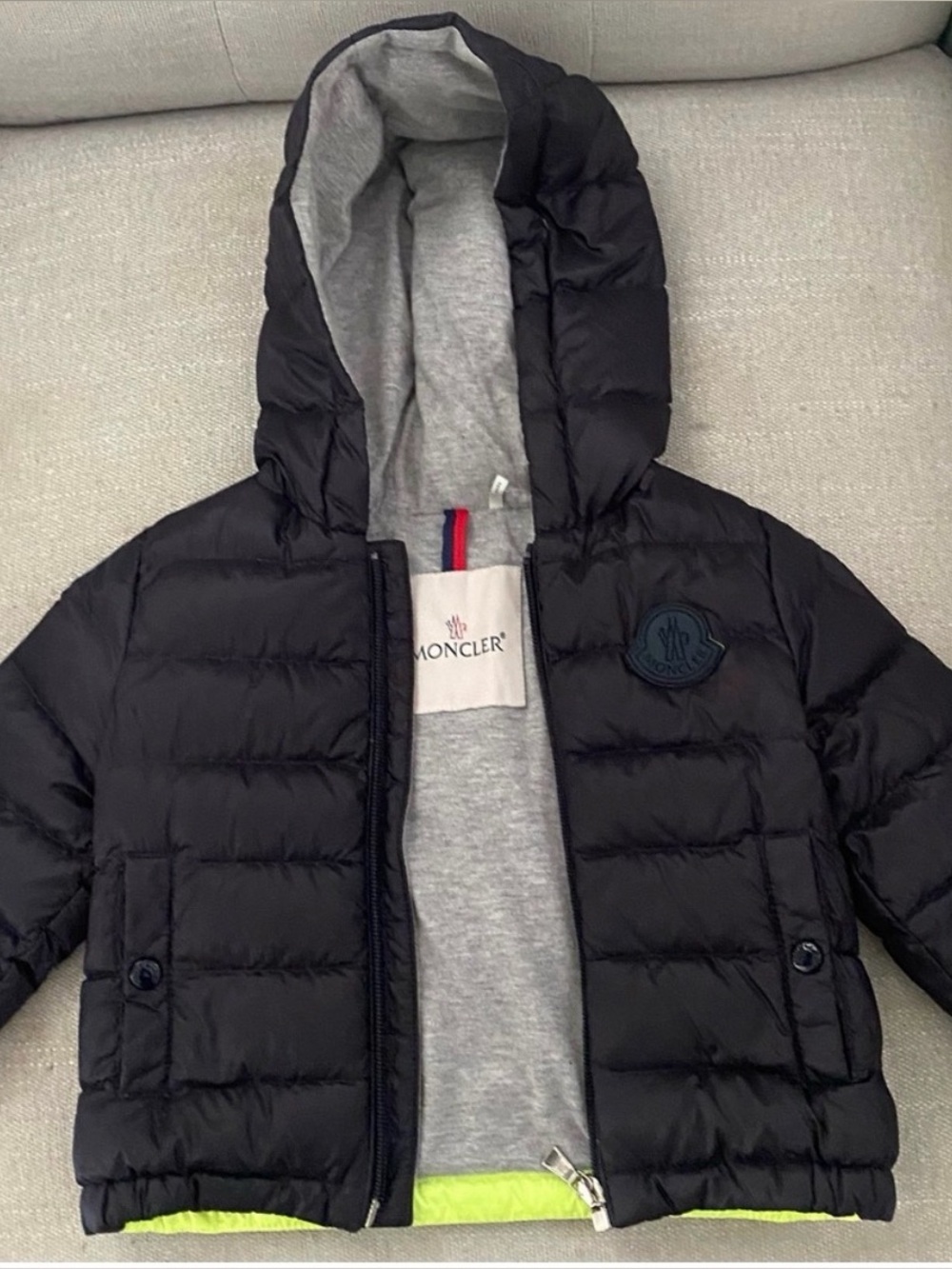 Moncler Kids Black Puffer Jacket with Gray Lining